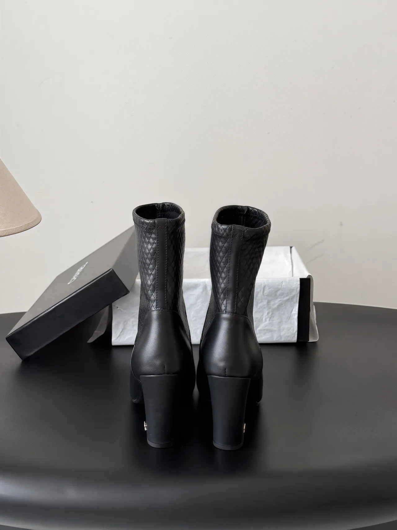 Chanel Cowhide Woven Glossy Pointed-Toe Ankle Boots in Black · view 3