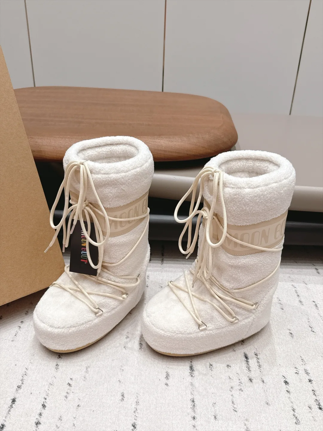 Moon Boot Ribbed Lace-Up Snow Boots in White · view 2