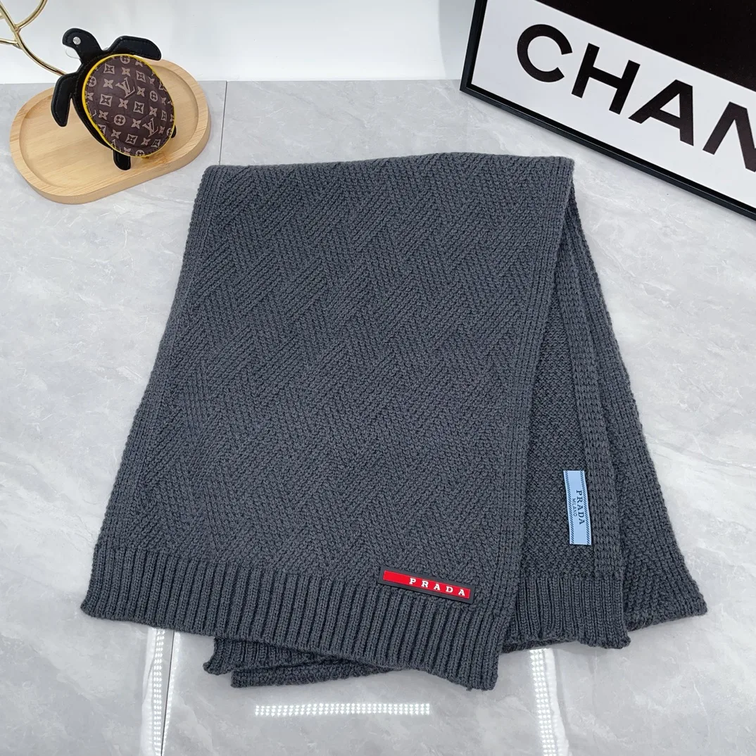 Prada Ribbed Beanie and Scarf Set in Grey · view 3