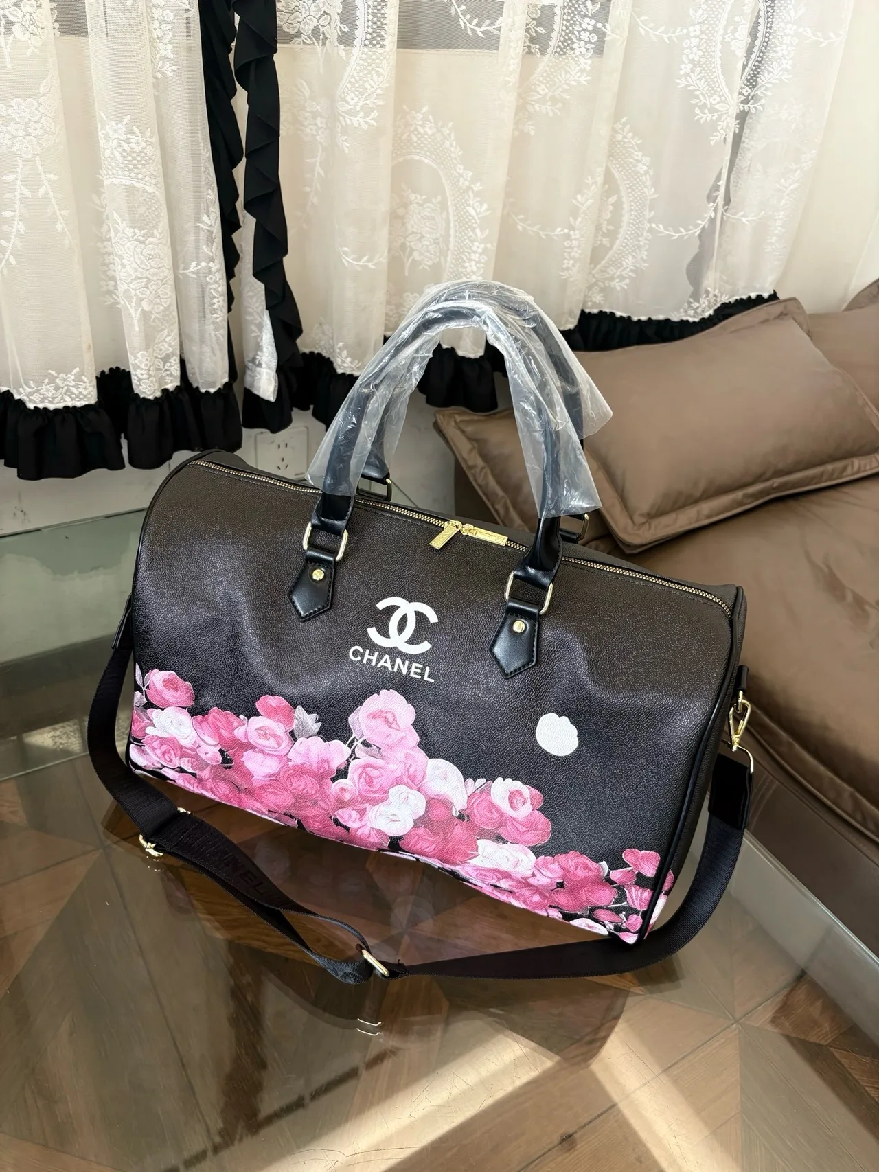 Chanel Printed Bowling Bag in Black · view 8