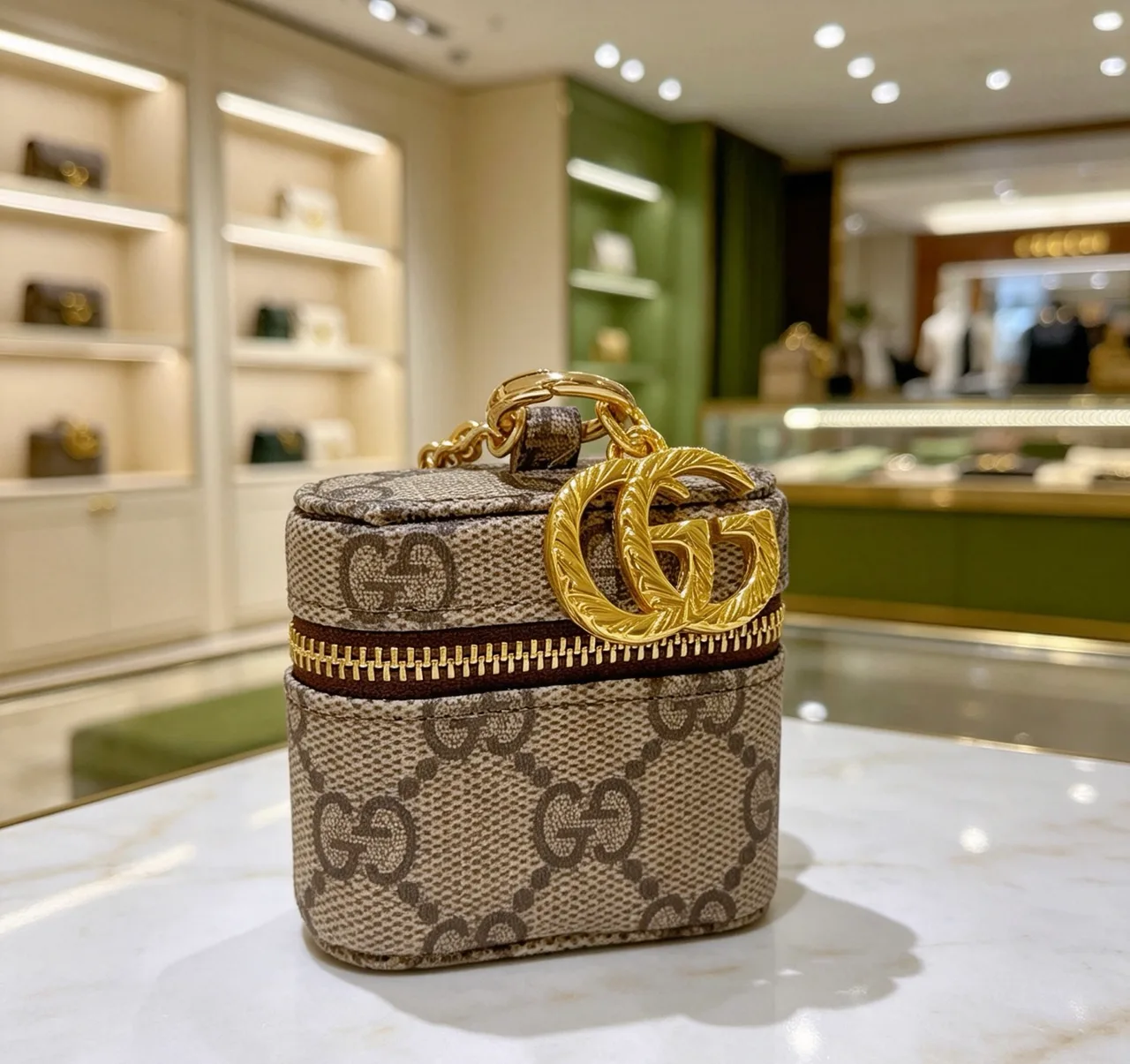 Gucci Mini Cylindrical Bag Charm in Beige · view 1