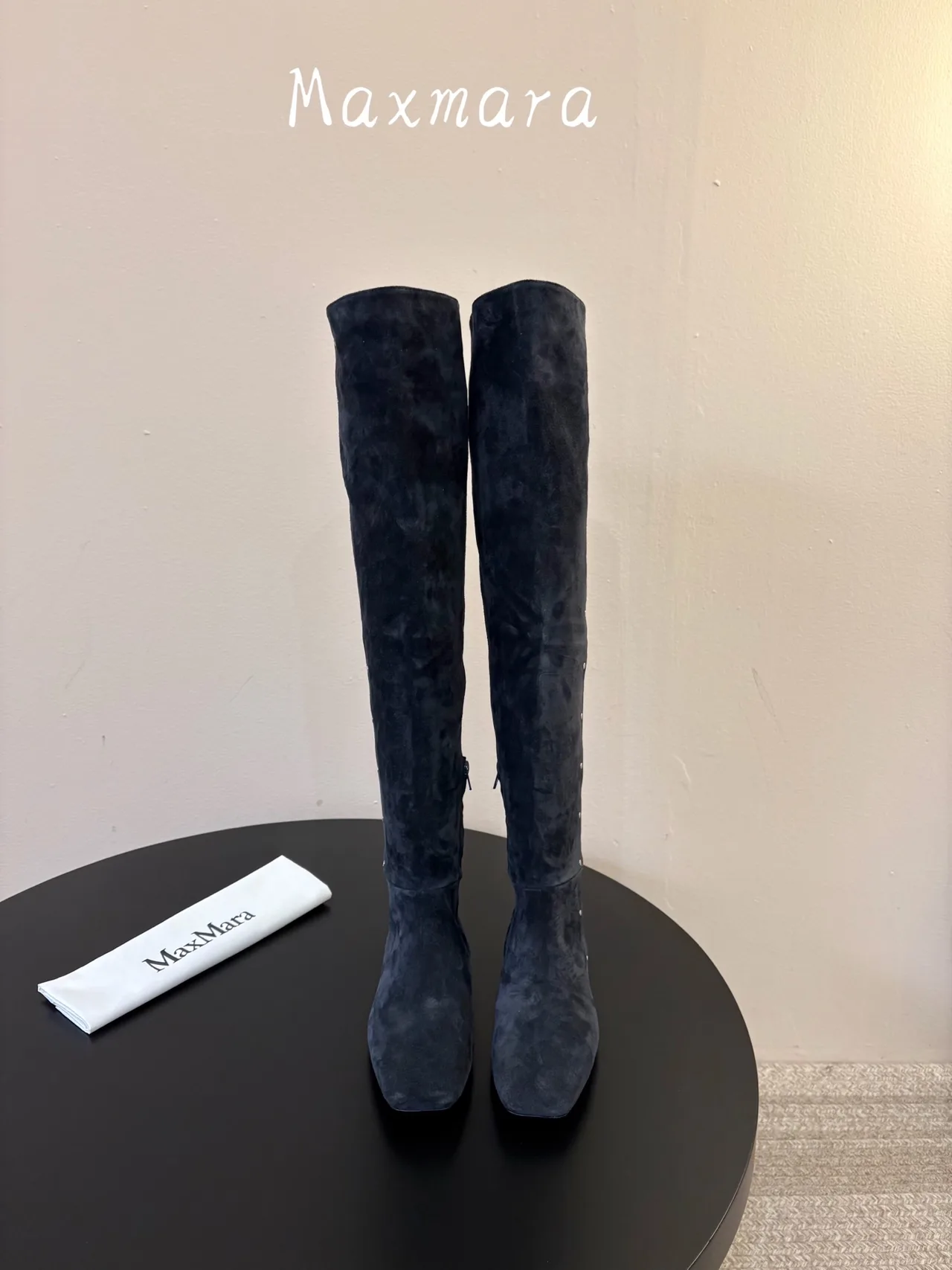 Max Mara Smooth Pointed-Toe Over-the-Knee Boots in Blue · view 2