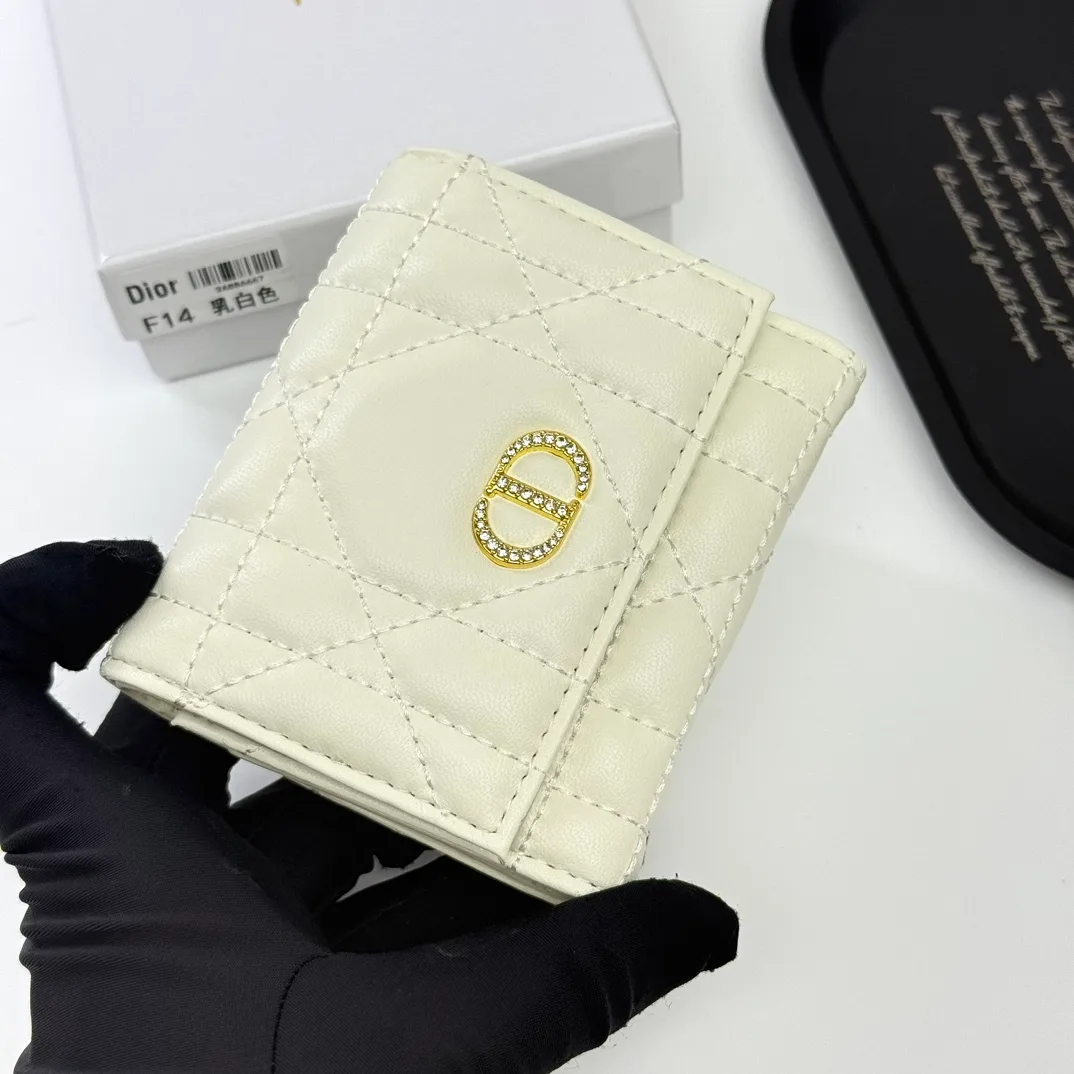 Dior Sheepskin Quilted Glossy Trifold Wallet in White · view 3