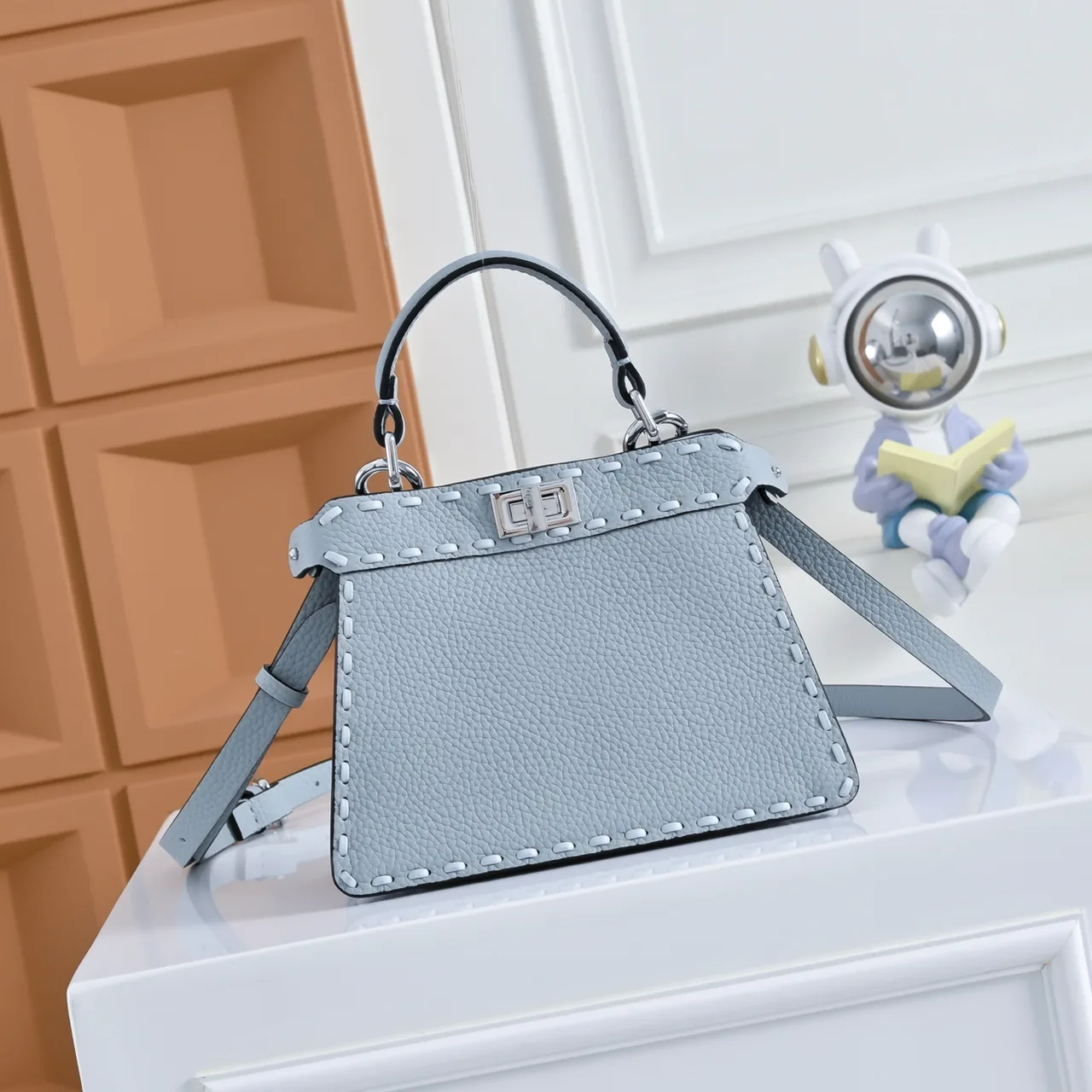 Fendi Calfskin Top-Handle Bag in Grey · view 1