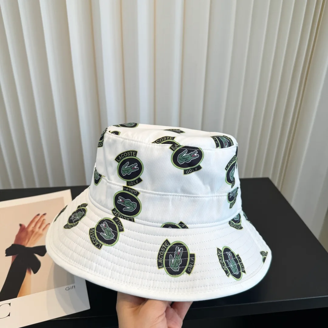 Lacoste Golf-Pattern Bucket Hat in White · view 4