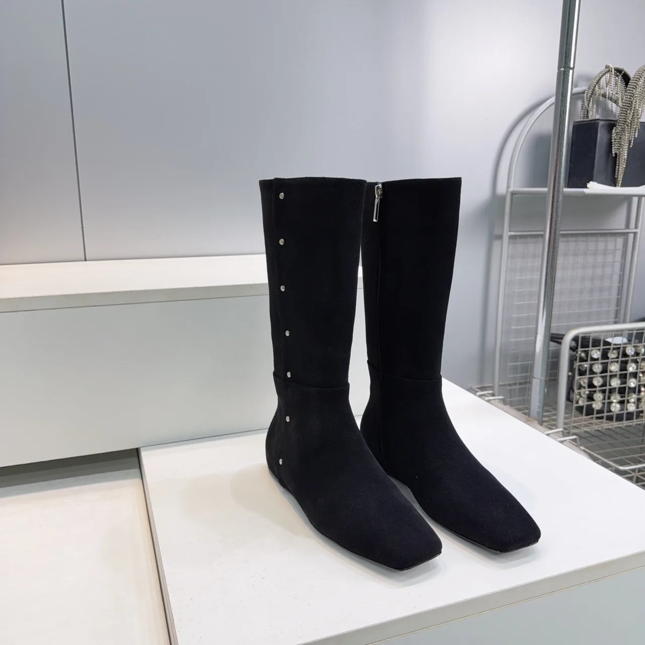 Max Mara Matte Square-Toe Knee-High Boots in Black · view 4
