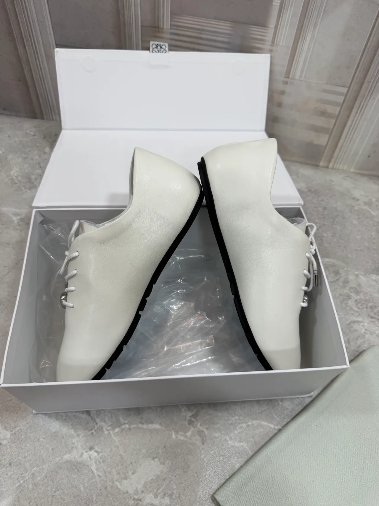 Loewe Sheepskin Round-Toe Lace-Up Shoes in White · view 5