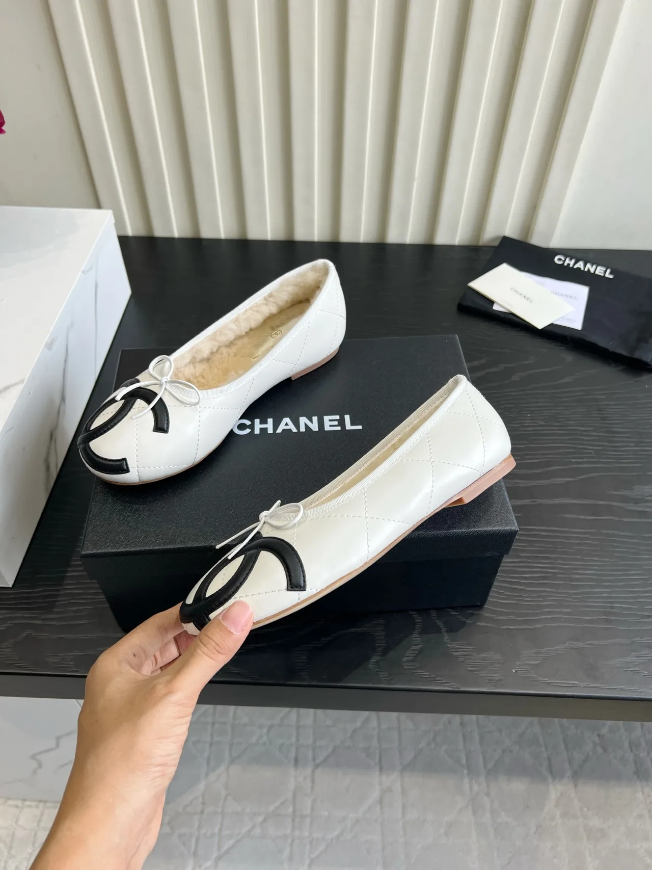 Chanel Sheepskin Quilted Glossy Flats in White · view 4