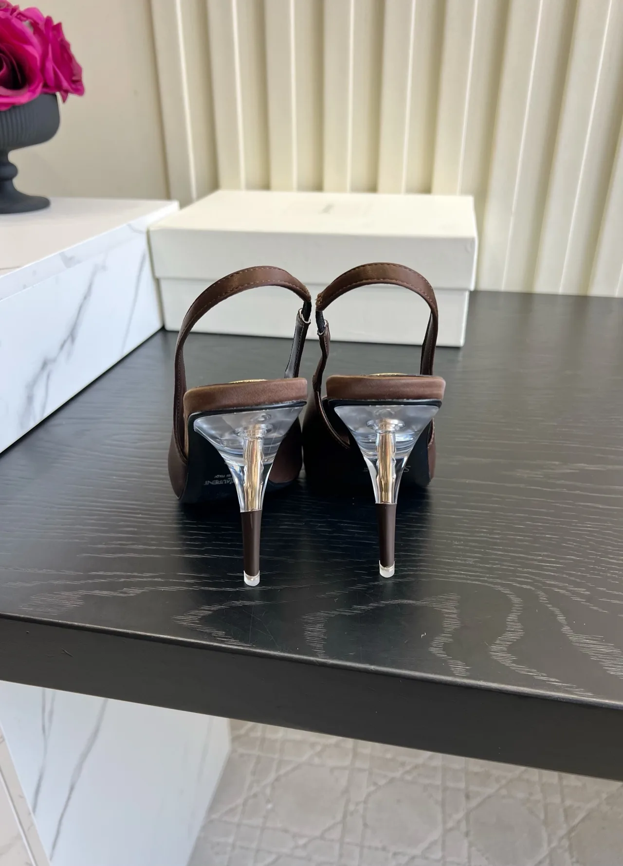 Saint Laurent Cowhide Silk Pointed-Toe Pointed Slingback Pumps in Brown · view 5
