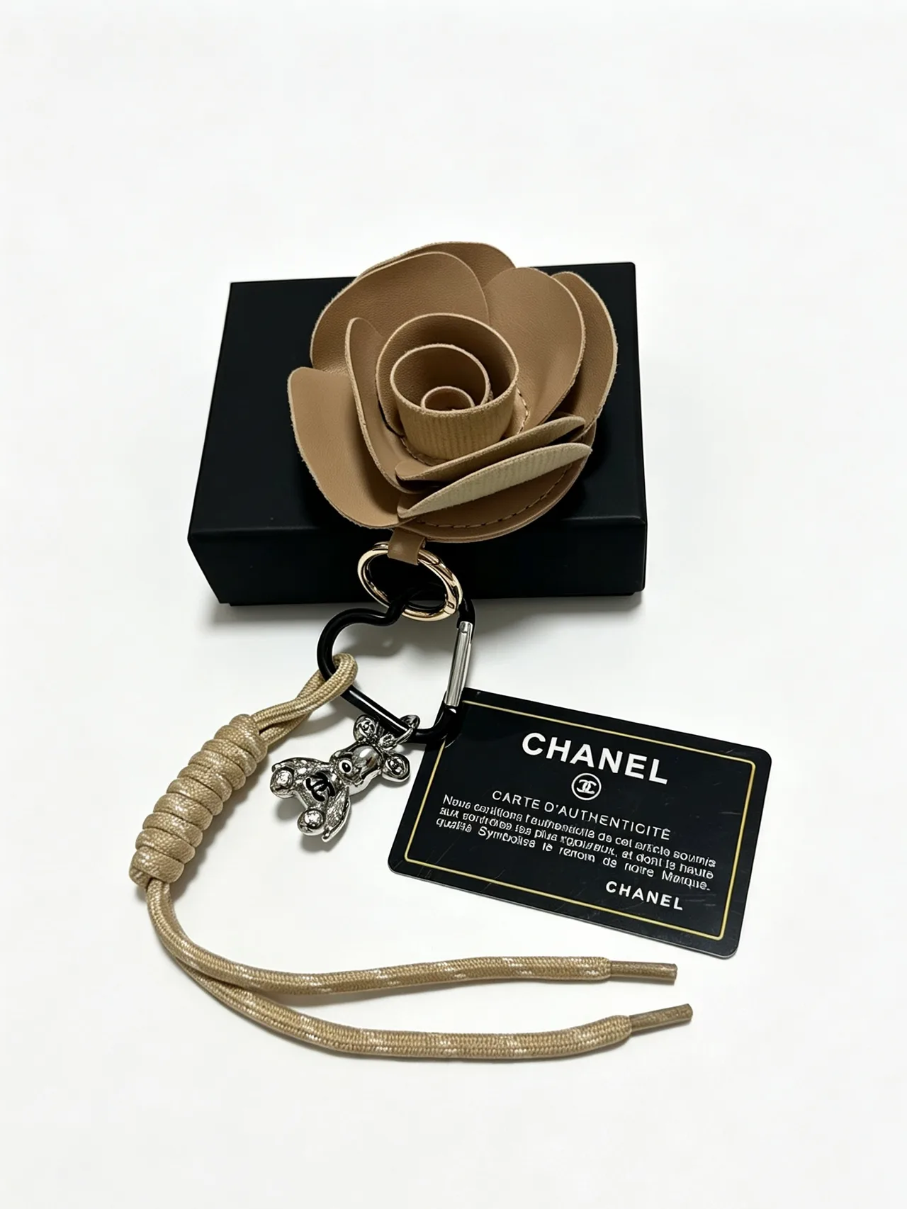 Chanel Woven Rose Keychain in Brown · view 5