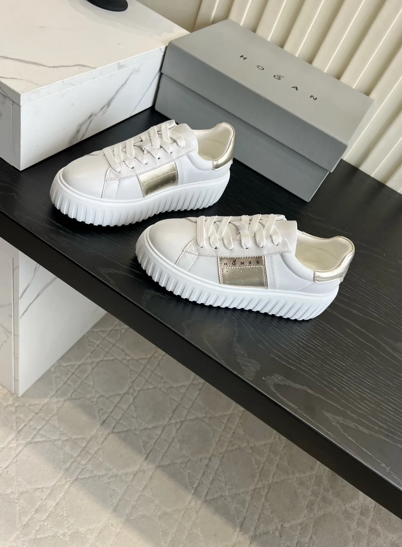 Hogan Cowhide Lace-Up Sneakers in White · view 2