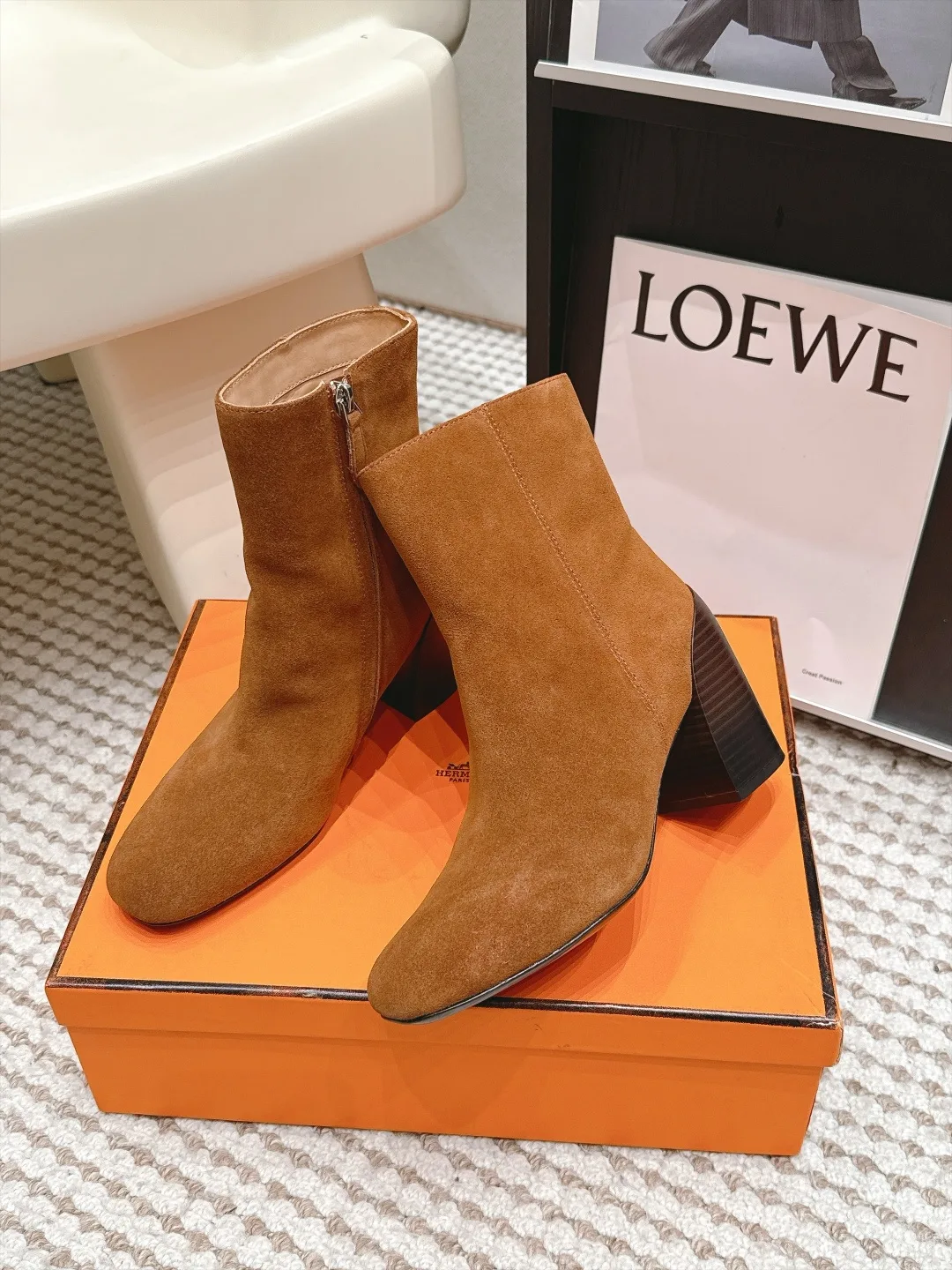 Loewe Suede-Look Ankle Boots in Brown · view 3