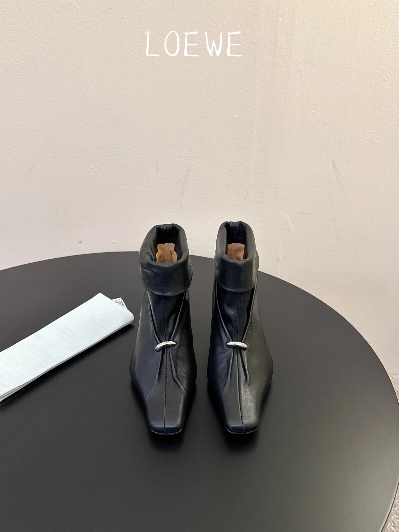 Loewe Cowhide Glossy Square-Toe Round-Toe Ankle Boots in Black · view 1