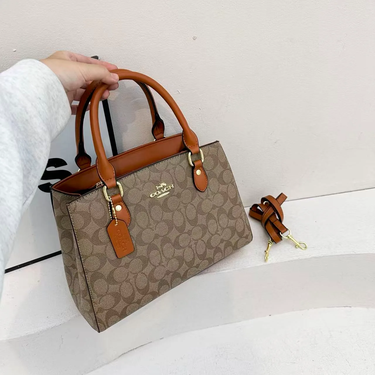 Coach 9176 Satchel in Beige & Black & Grey · view 1
