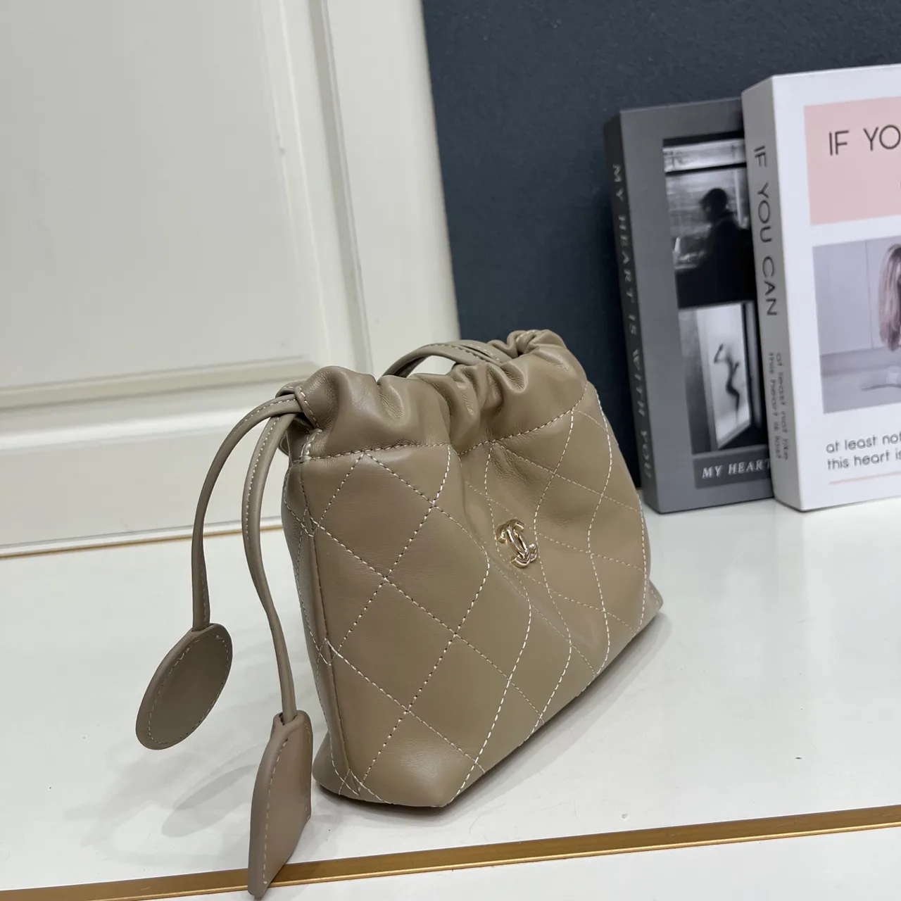 Chanel Quilted Clutch in Beige · view 3