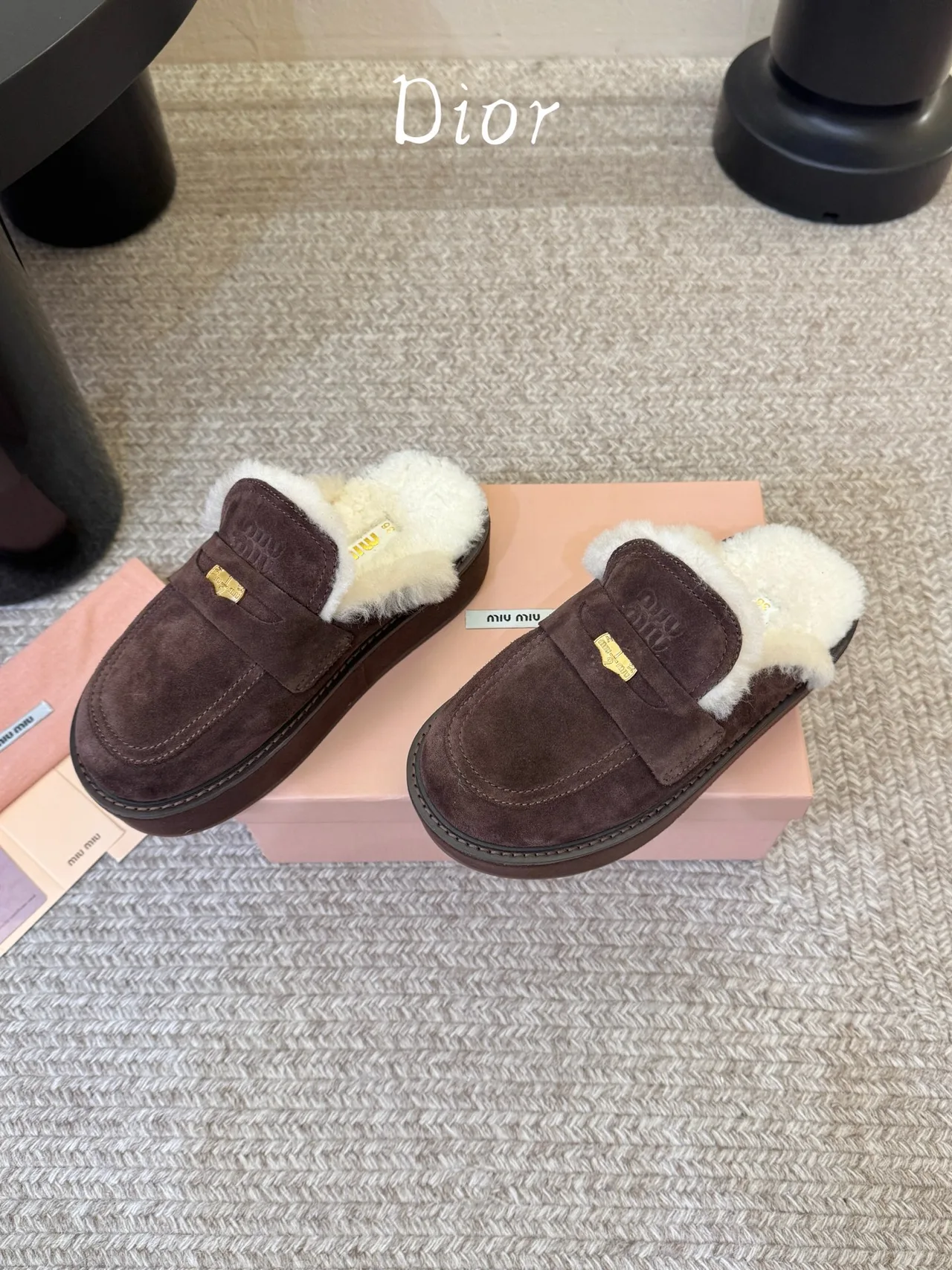 Dior Suede Suede-Look Round-Toe Lined Mules in Brown · view 4