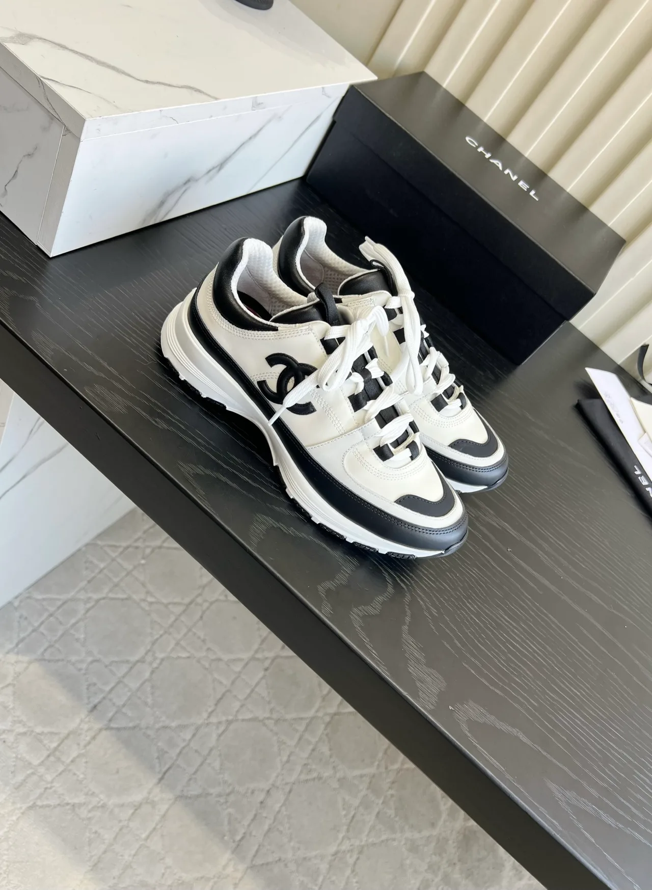 Chanel Striped Sneakers in White · view 3