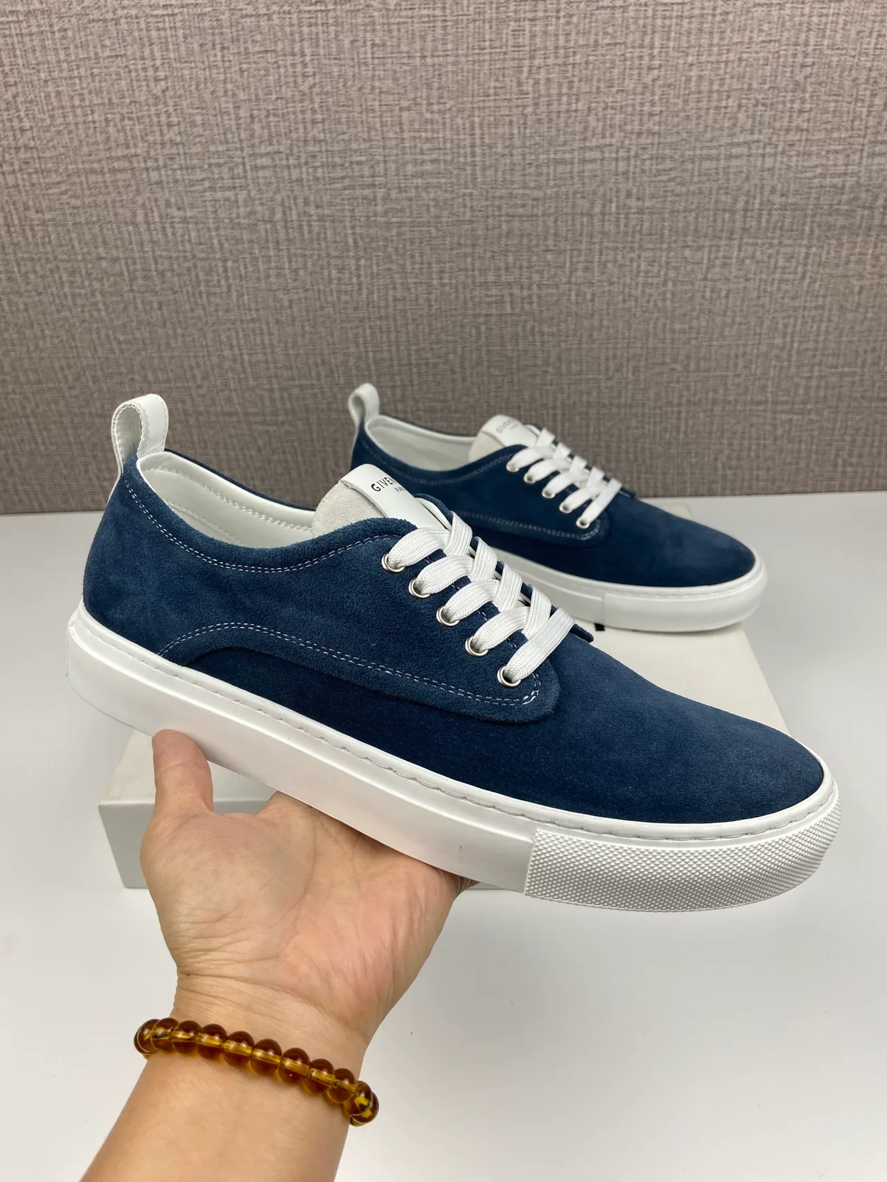 Givenchy Cowhide Suede-Look New City Sneakers in Blue · view 2