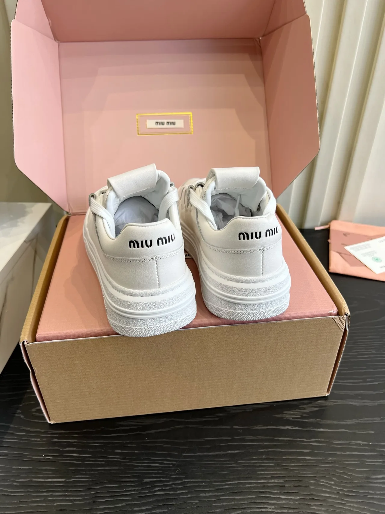 Miu Miu Cowhide Lace-Up Sneakers in White · view 5