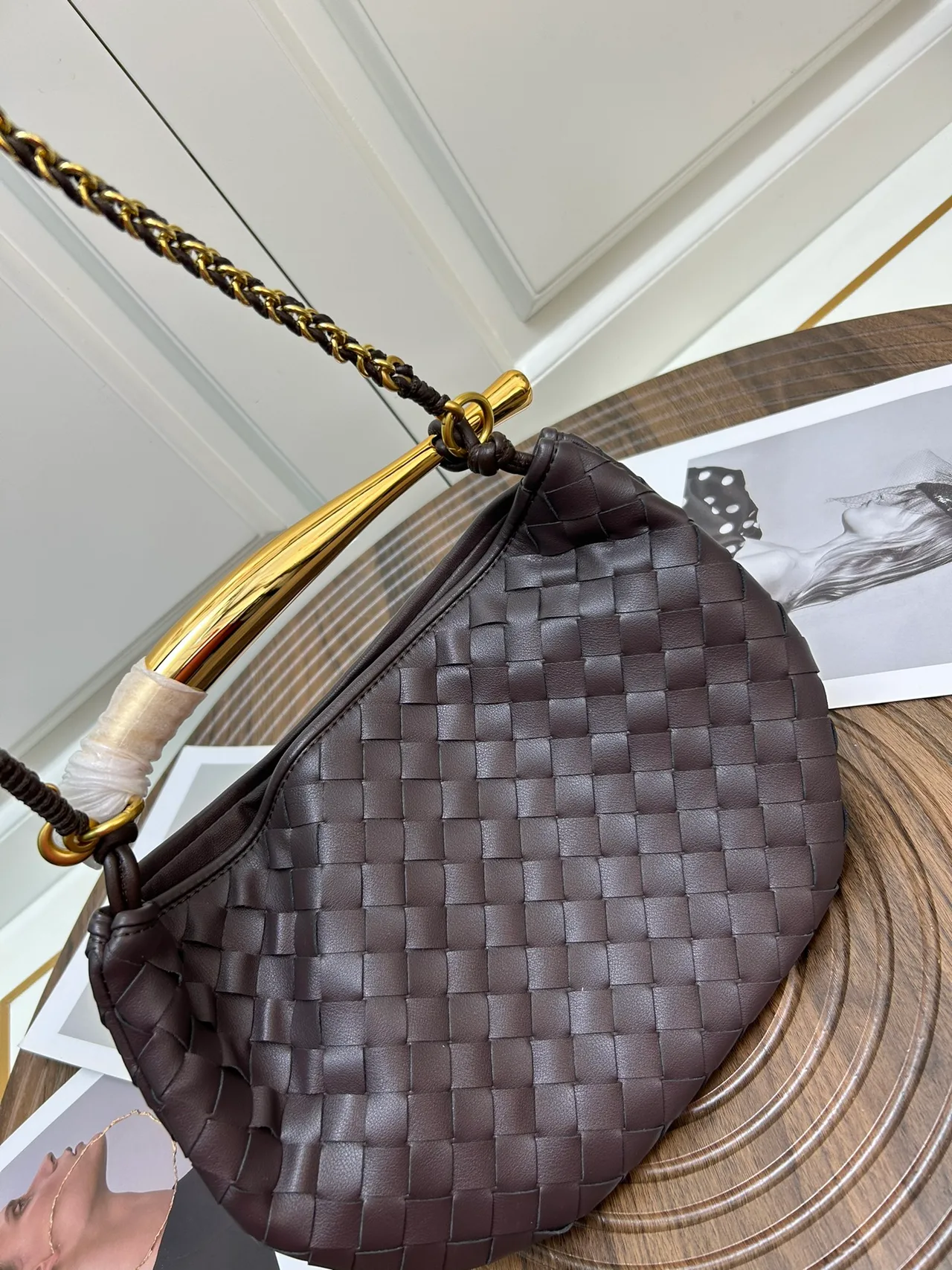 Bottega Veneta Leather Woven Sardine Shoulder Bag in Brown · view 1
