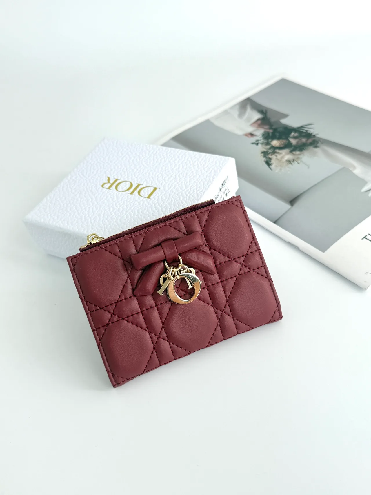 Dior Lambskin Quilted Wallet in Burgundy · view 1
