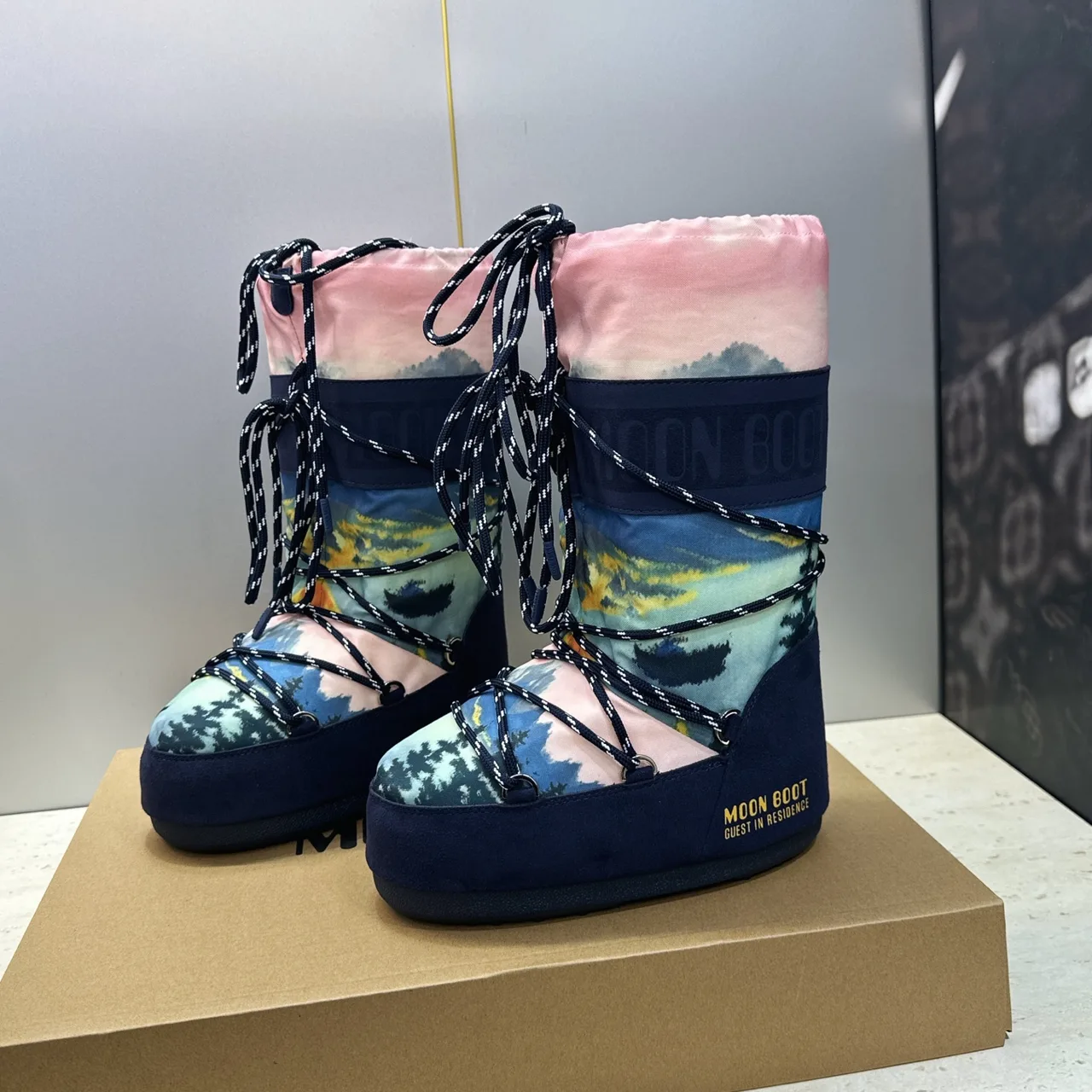 Moon Boot Lace-Up Snow Boots in Blue · view 3