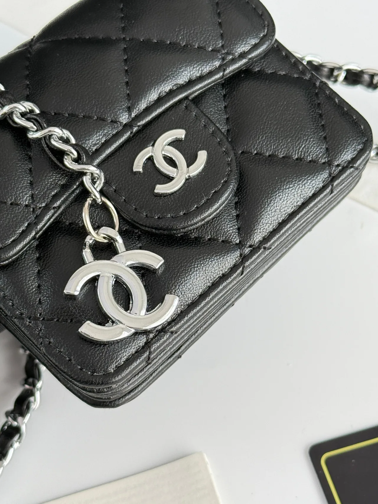 Chanel Glossy Quilted Mini Chain Bag in Black · view 5
