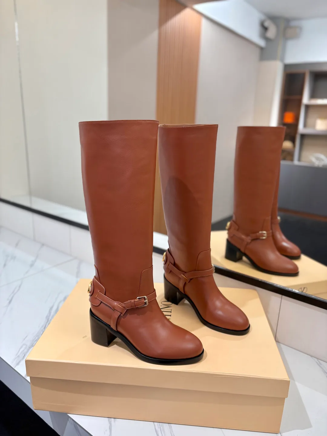 Valentino Calfskin Knee-High Boots in Brown · view 1
