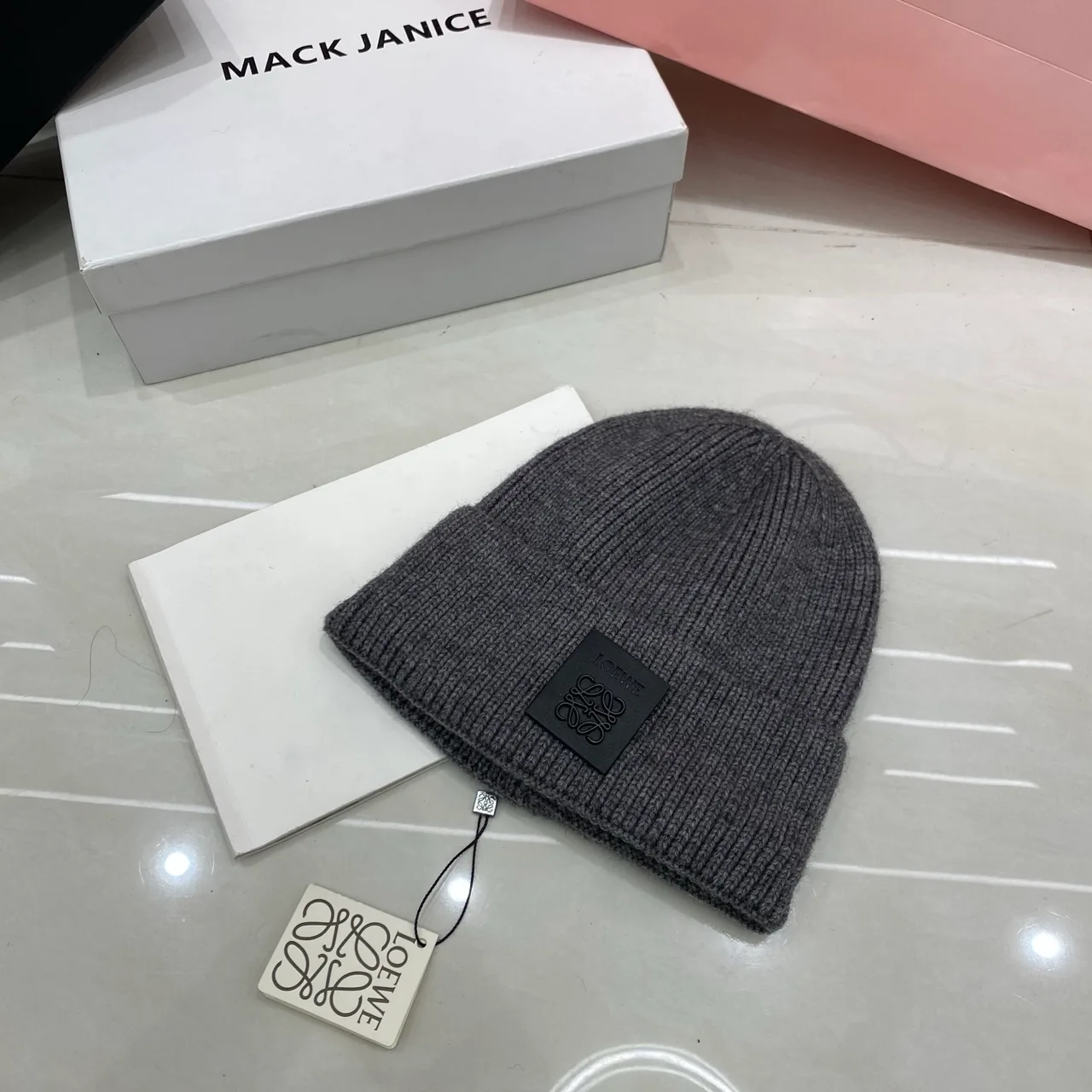 Loewe Beanie in Black & White & Beige & Grey & Brown · view 3