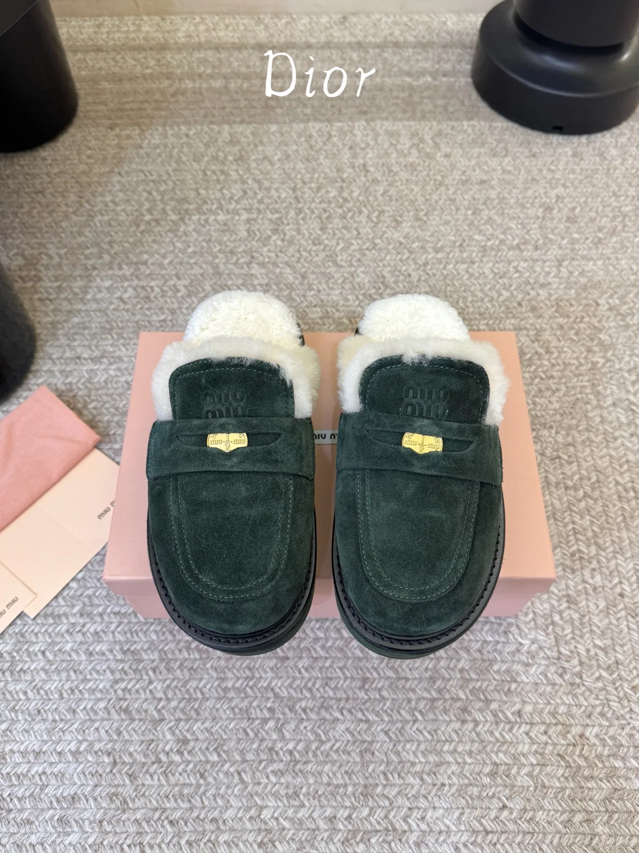 Dior Suede Suede-Look Lined Mules in Green · view 1
