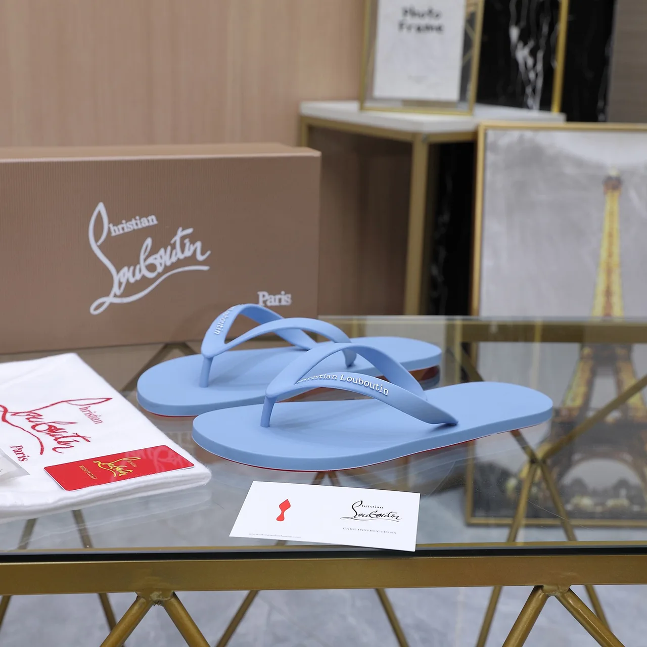 Christian Louboutin Smooth Flip-Flops in Blue · view 1