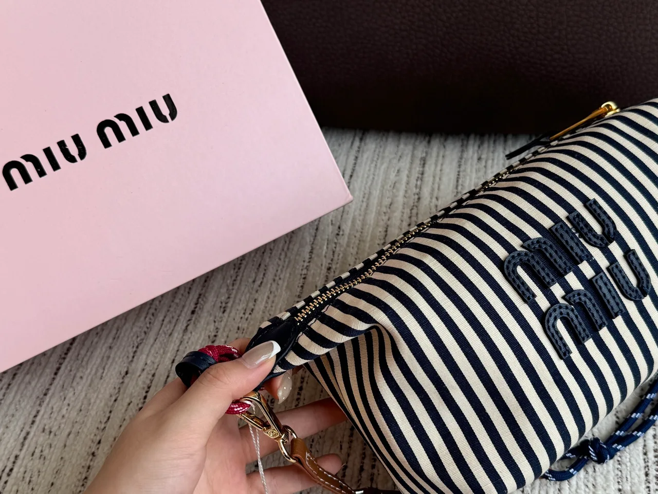 Miu Miu Striped Glossy Hobo Bag in Blue · view 7