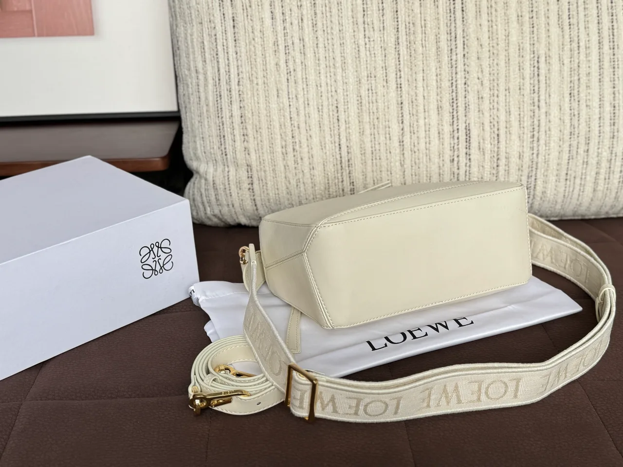 Loewe Puzzle Edge Geometric-Panel Crossbody Bag in Cream · view 4