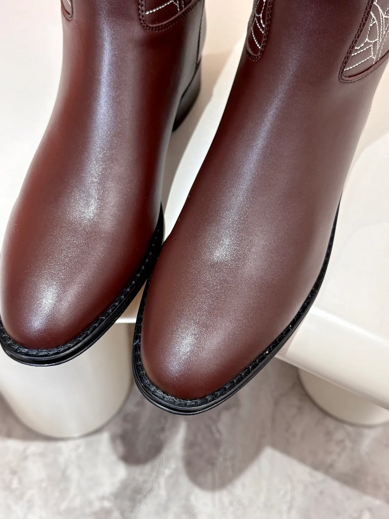 Hermes Cowhide Glossy Embroidered Pointed-Toe Boots in Brown · view 7