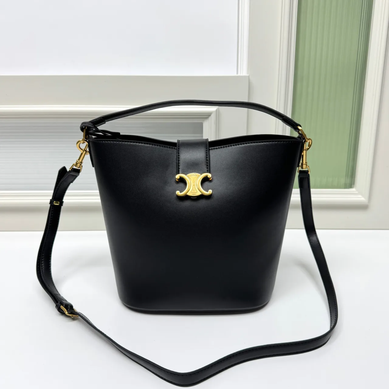 Celine Calfskin Smooth Bucket Bag in Black · view 2