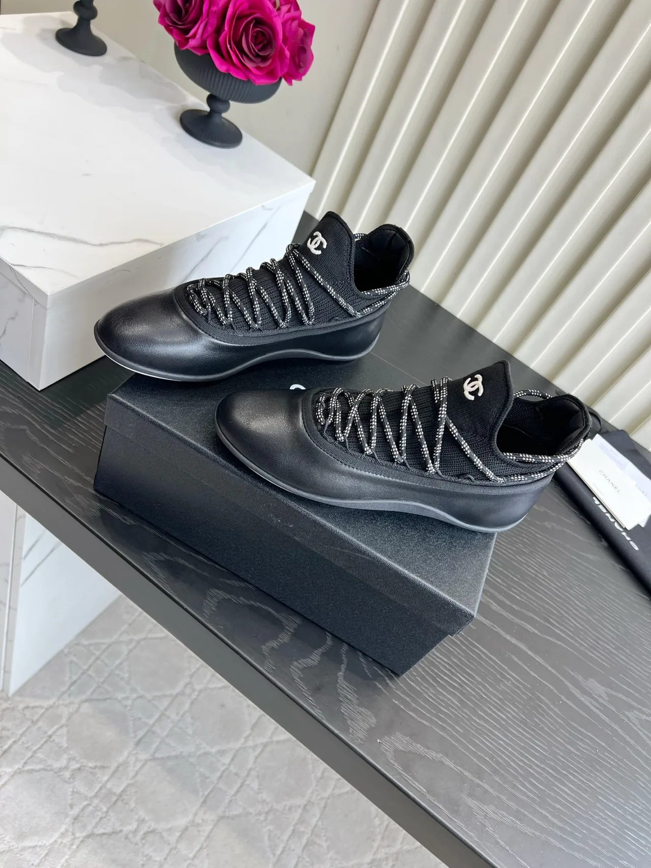 Chanel Sheepskin Sneakers in Black · view 2