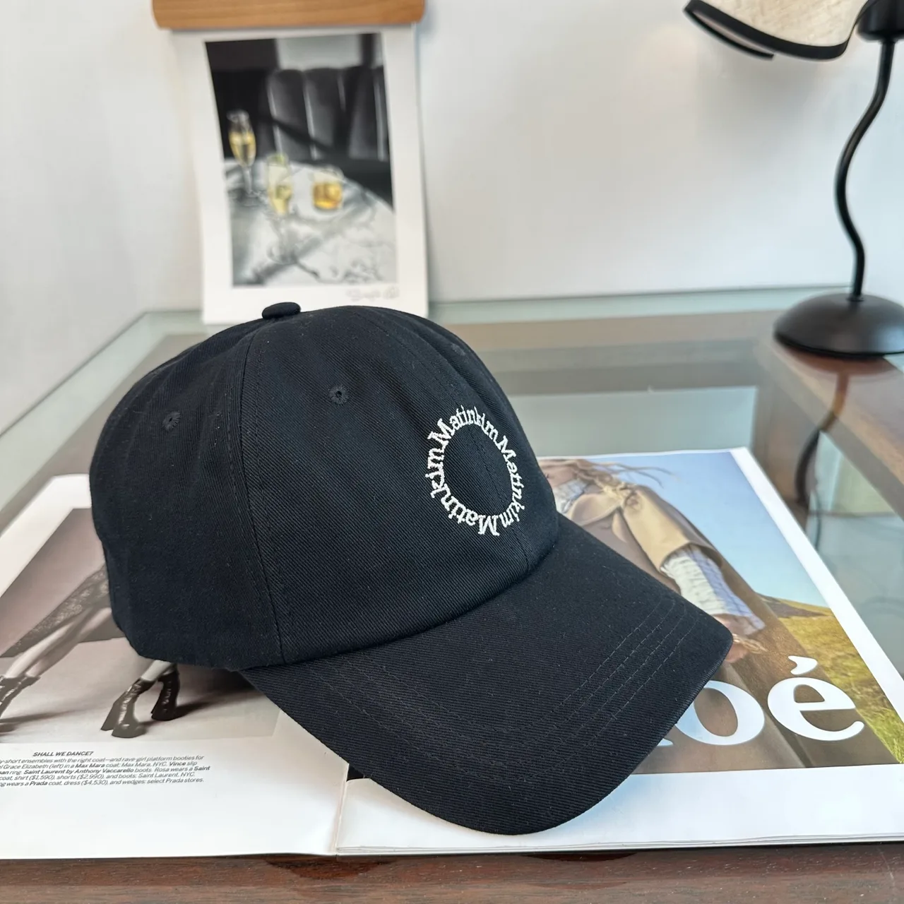 Matin Kim Embroidered Baseball Cap in Black & White & Blue · view 3