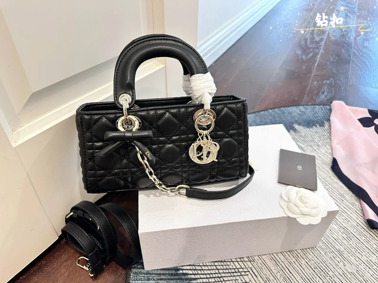 Dior D Joy Bow Bag in Pink / Blue / White / Black / Brown · view 7