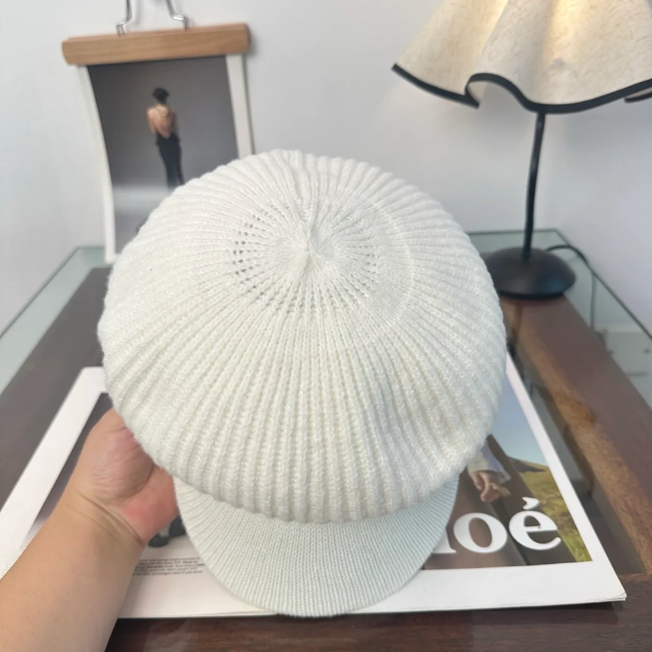 Miu Miu Ribbed Newsboy Cap in White · view 8
