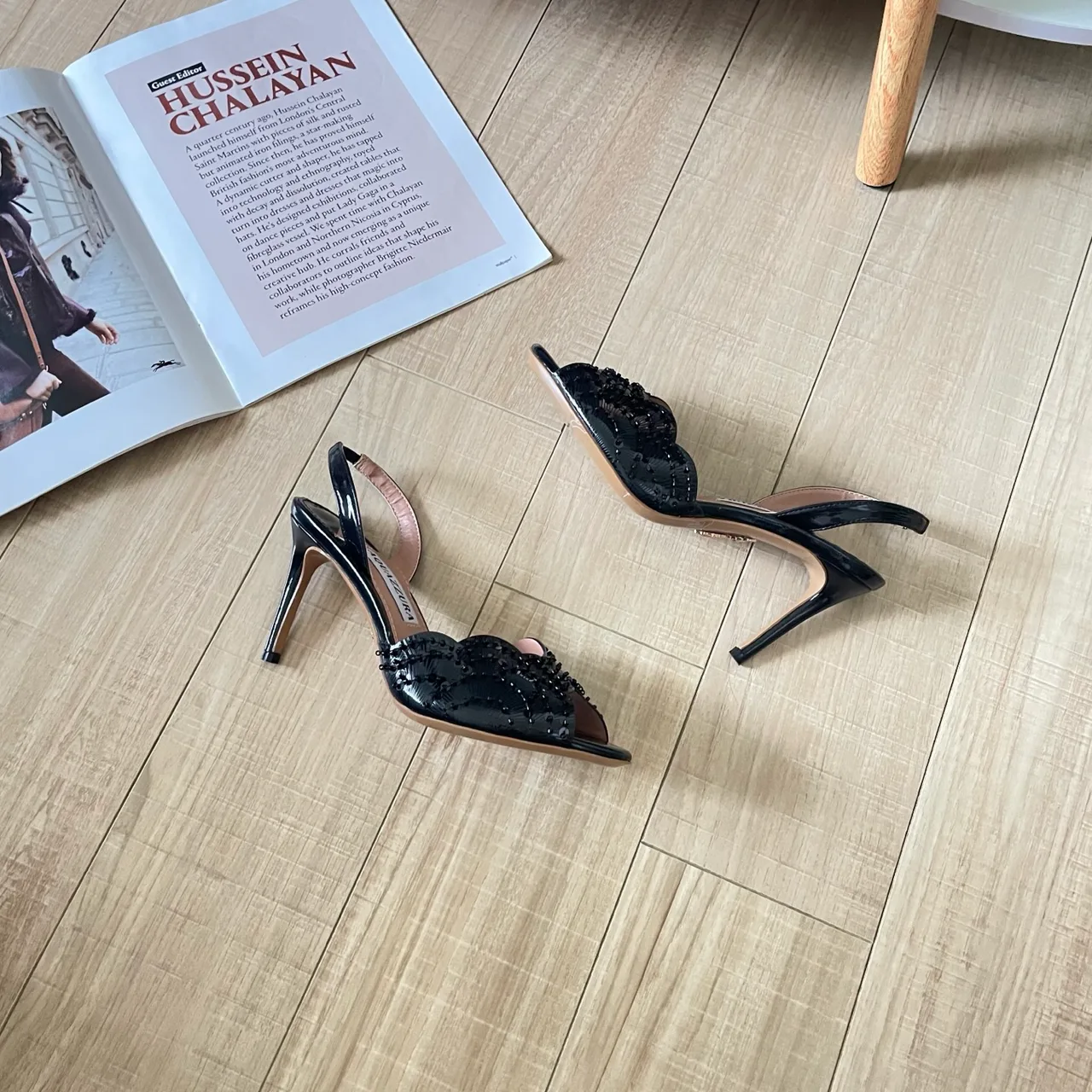 Aquazzura Sheepskin Pointed-Toe Sandals in Black · view 5