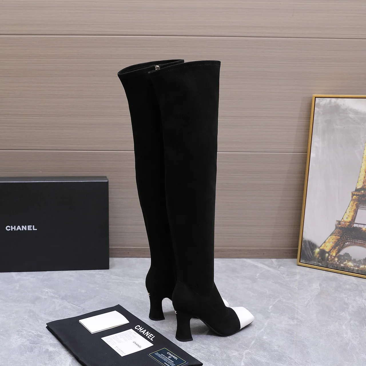 Chanel Cowhide Over-the-Knee Boots in Black · view 5
