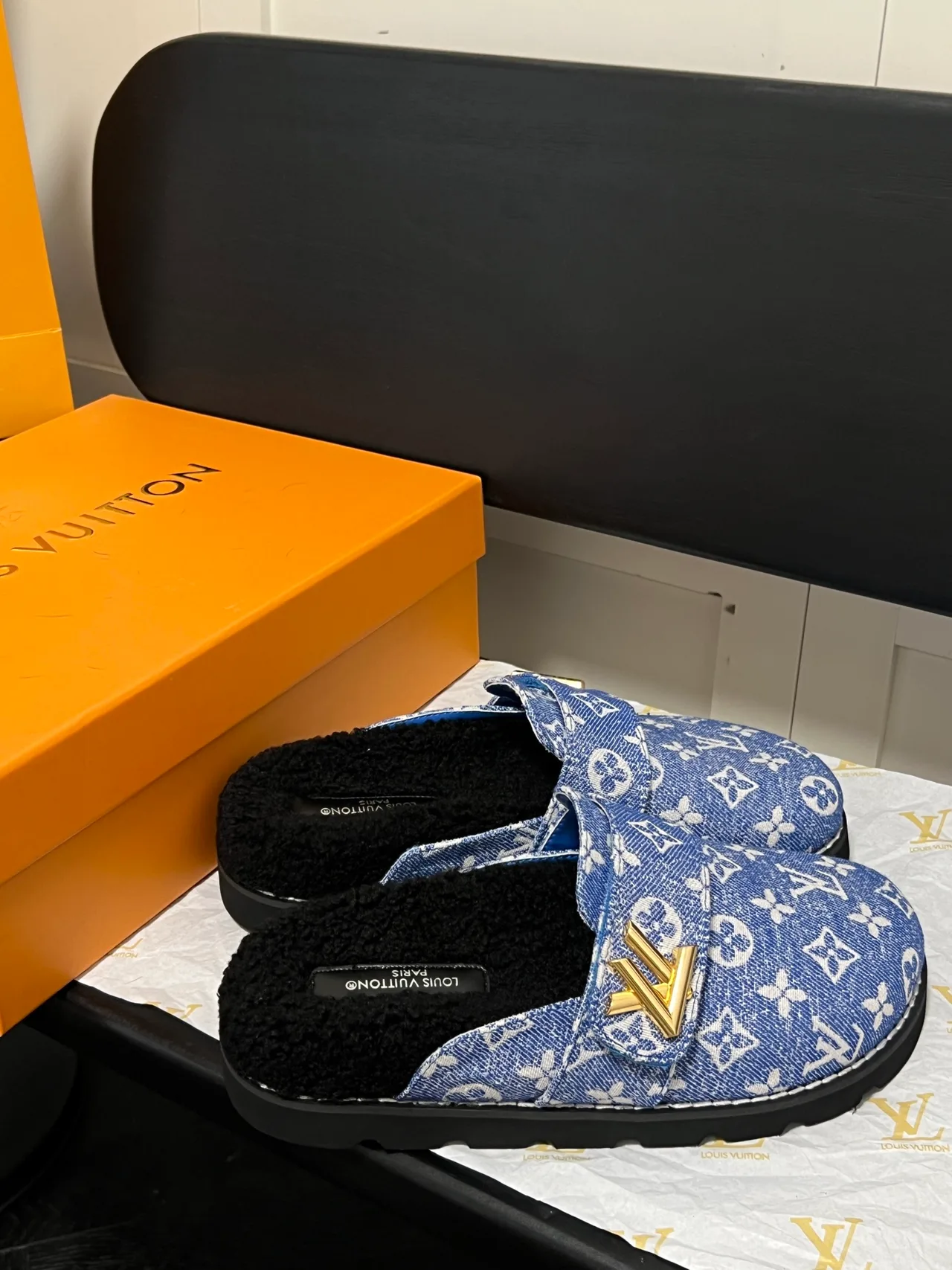 Louis Vuitton Monogram Lace-Up Buckle Slippers in Blue · view 8