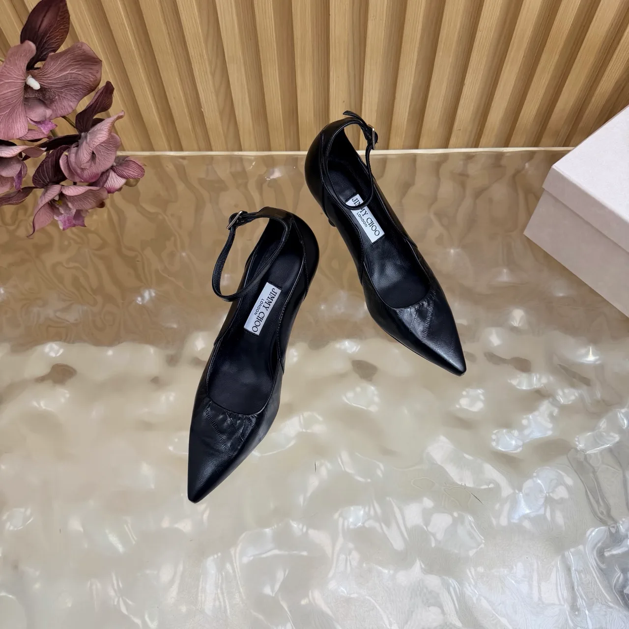 Jimmy Choo Cowhide Glossy Pointed-Toe Pointed Heel Pumps in Black · view 6