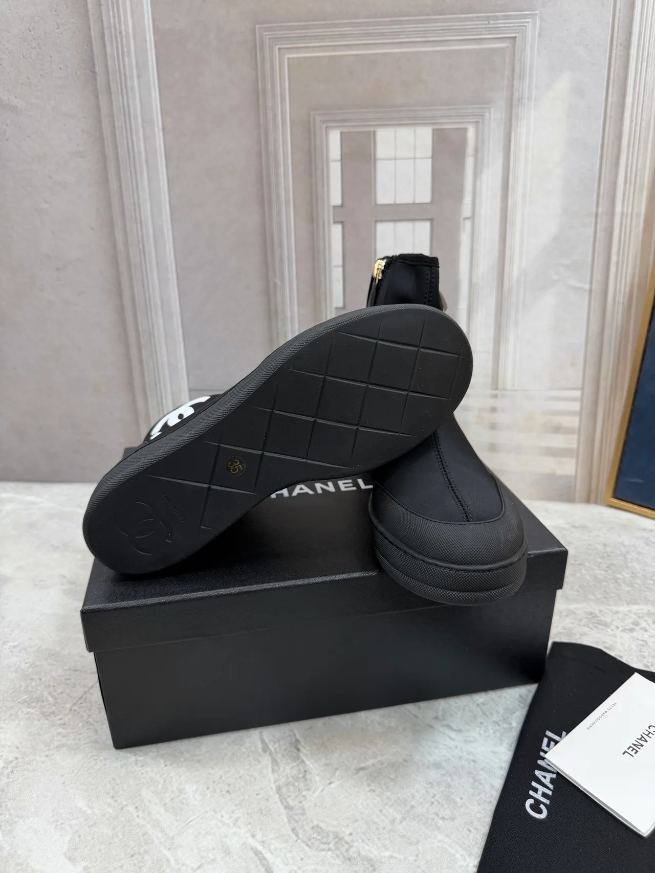 Chanel Cowhide Knit Ankle Boots in Black · view 8