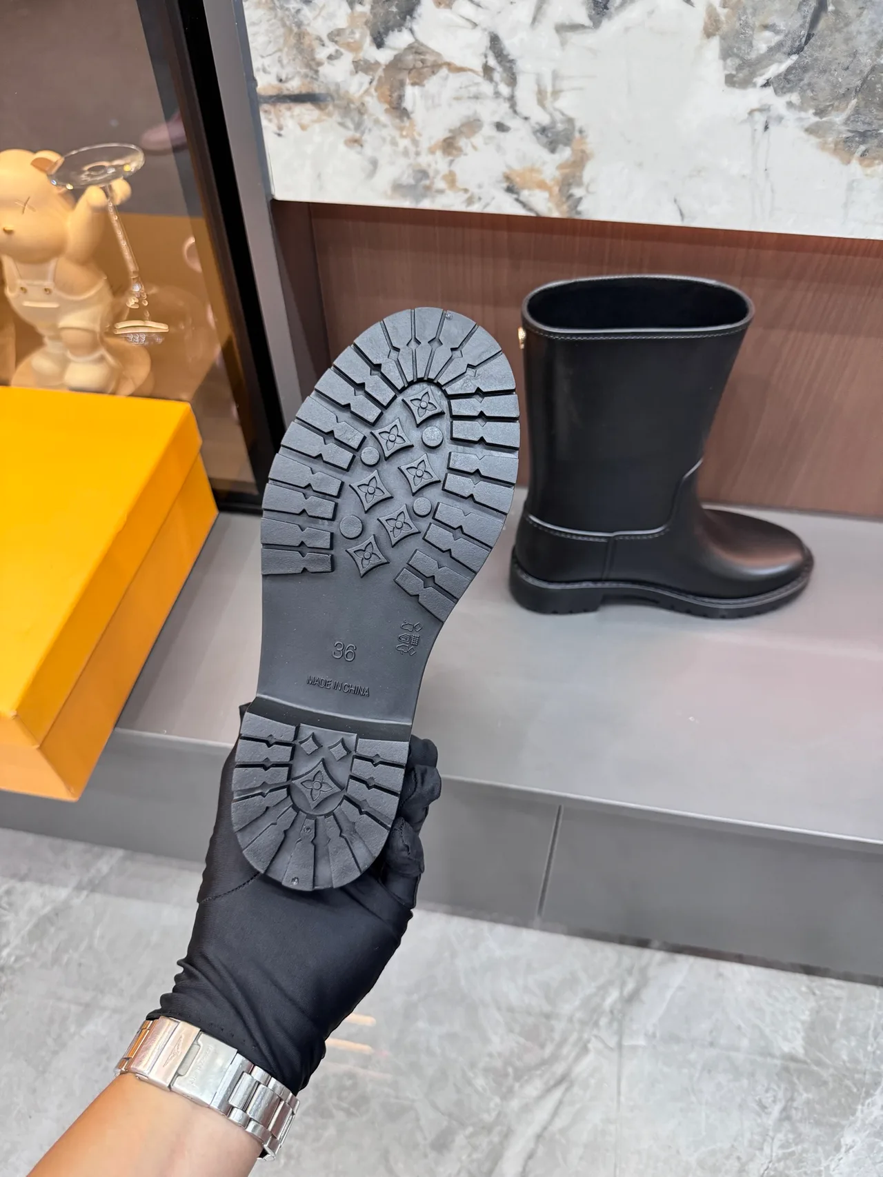 Louis Vuitton Glossy Mid-Calf Boots in Black · view 8