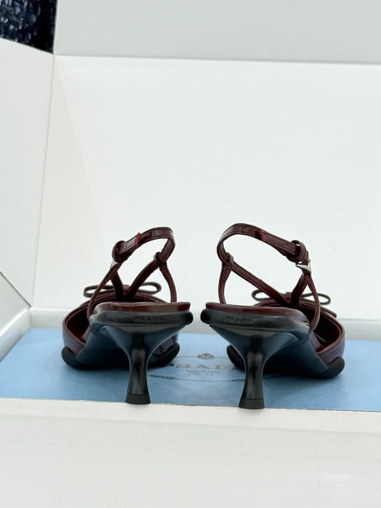 Prada Lambskin Pointed Slingback Pumps in Burgundy · view 6
