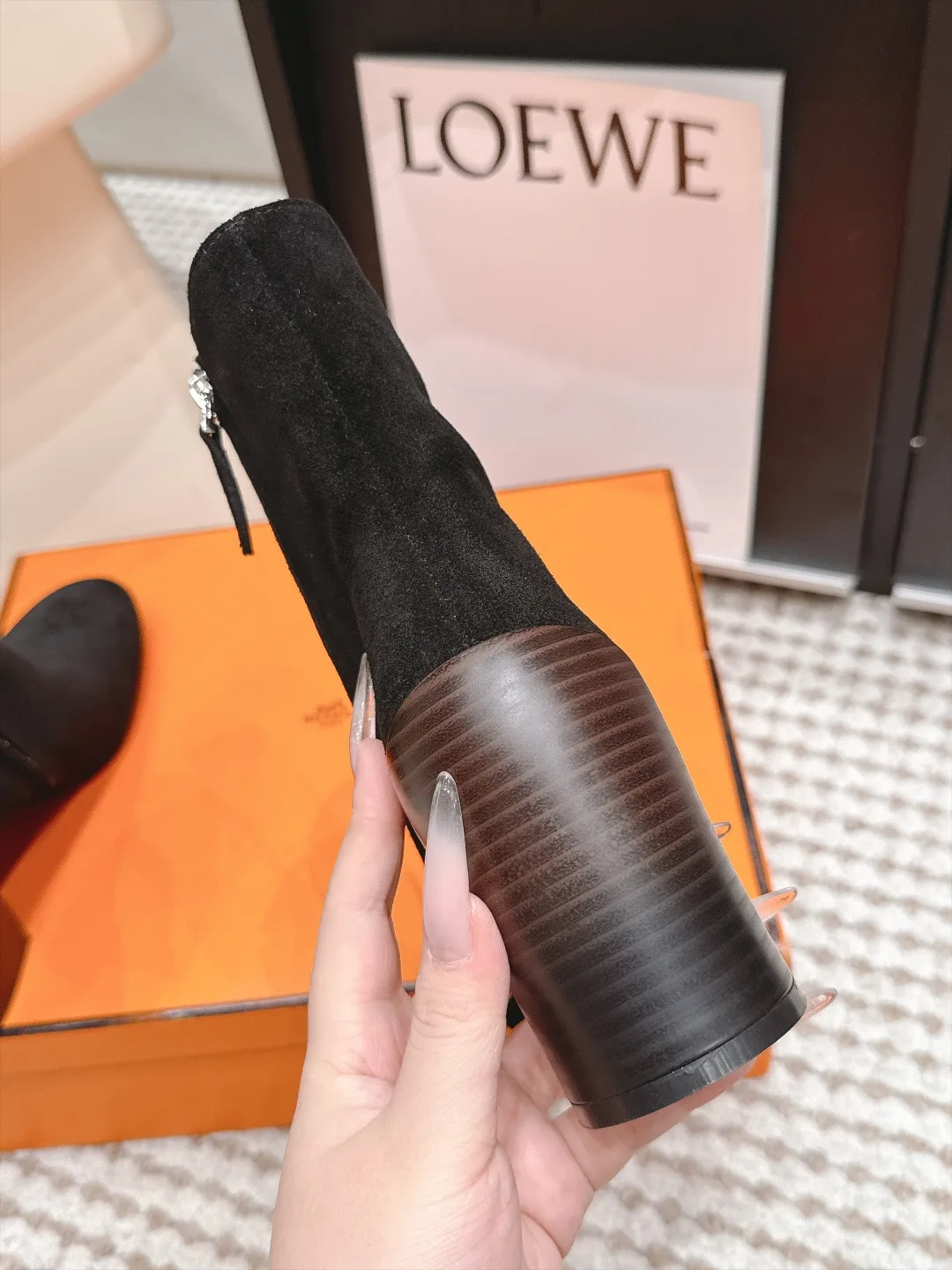 Loewe Suede-Look Square-Toe Ankle Boots in Black · view 7