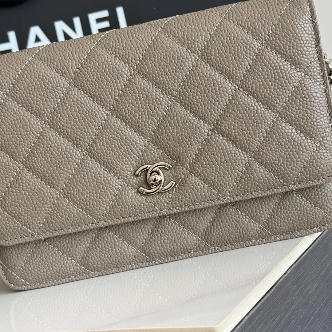 Chanel Calfskin Quilted Chain Wallet in Grey · view 6