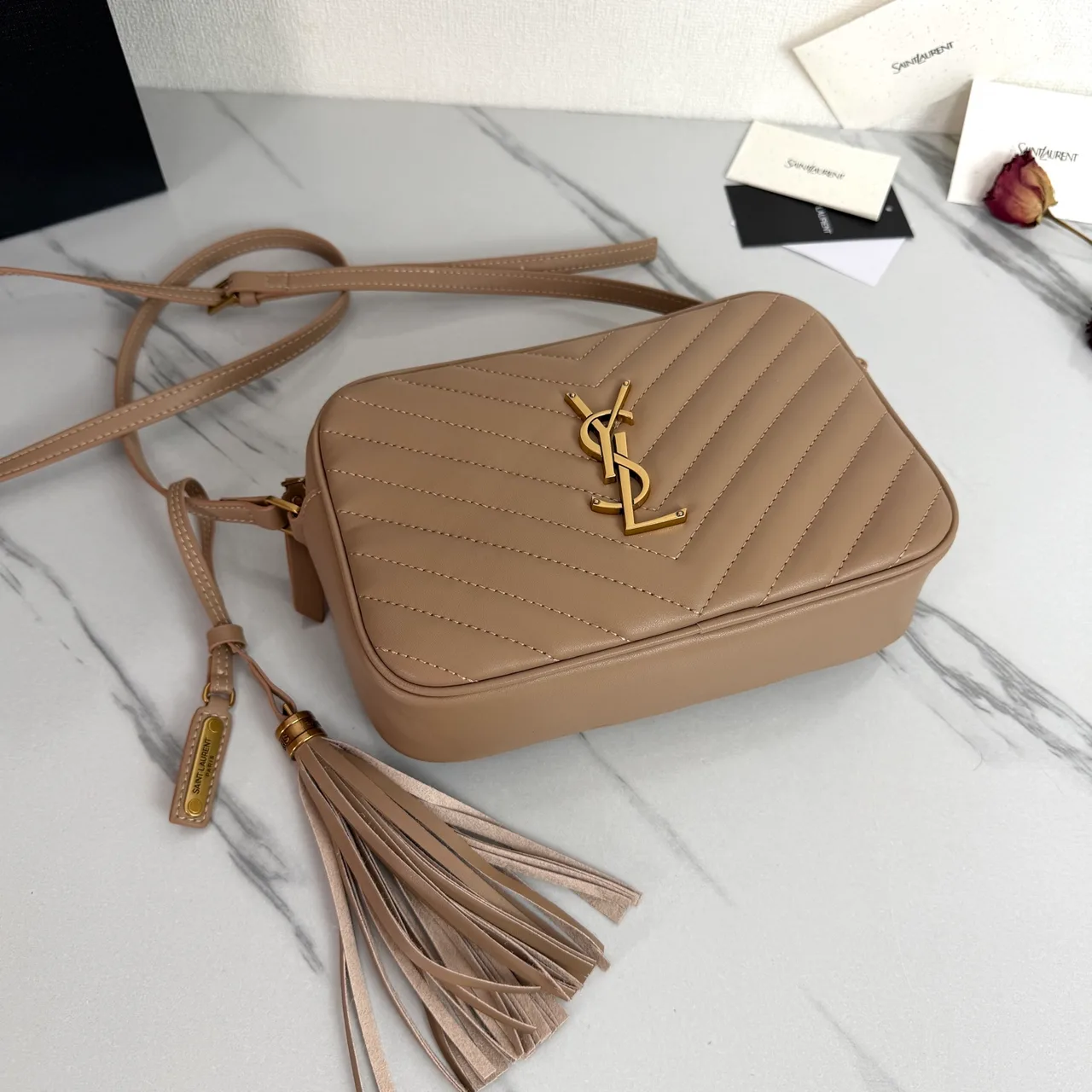 Saint Laurent Quilted Handbag in Beige · view 4