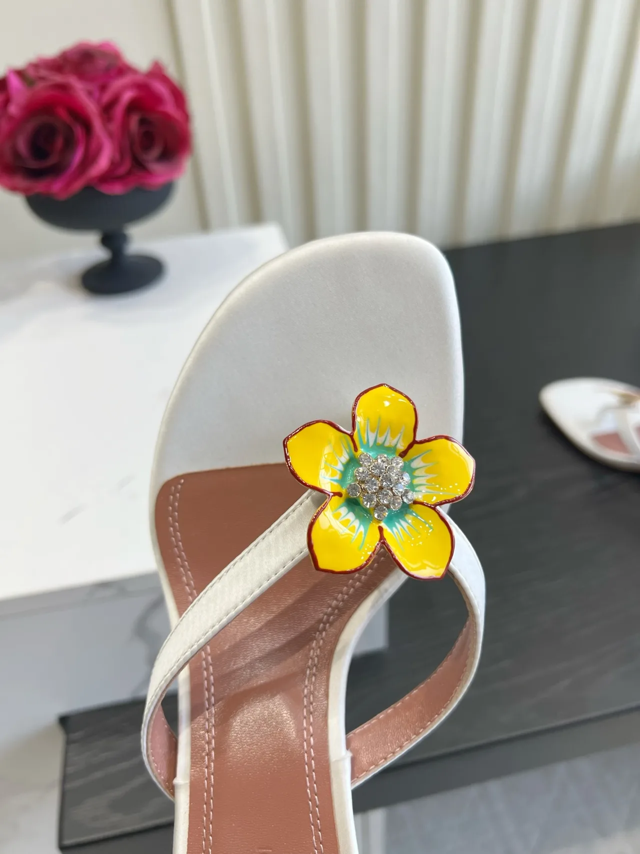 Amina Muaddi Silk Sandals in White · view 7